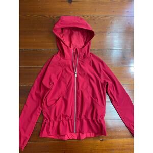 Lululemon Red Hooded Zip Jacket Womens Size 4 Drawstring Waist